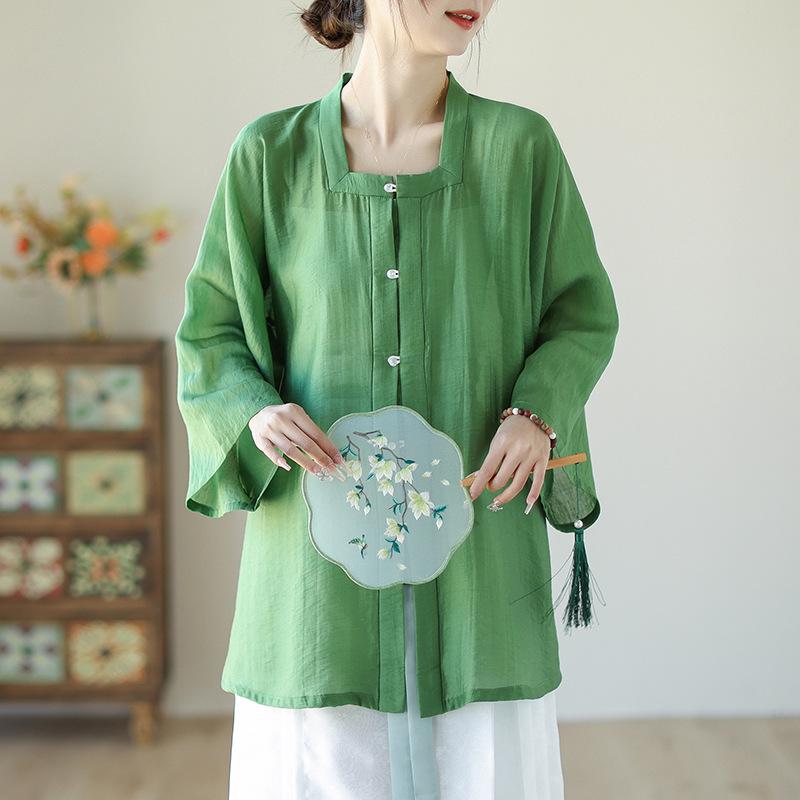 2026 Spring Tencel Linen Ming Dynasty Square Neck Short Sleeve Hanfu Shirt M зелёный
2026 Spring Tencel Linen Ming Dynasty Square Neck Short Sleeve Hanfu Shirt M зелёный