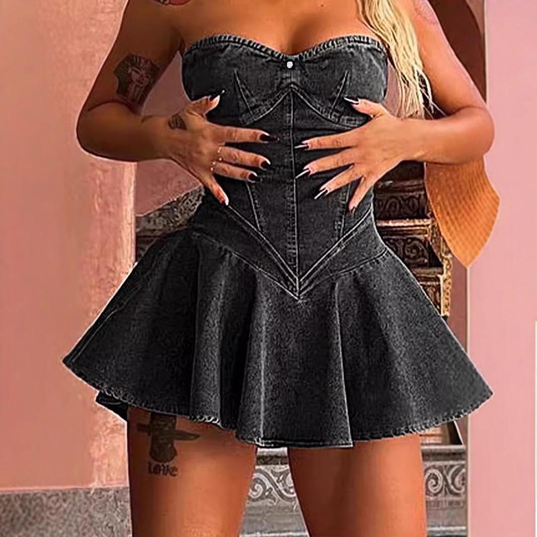 Chest Wrap Sexy Dress Women Sleeveless Backless Splicing Slim Fit Strapless Mini Dresses Sexy A Line Denim Vestidos S чёрный
Chest Wrap Sexy Dress Women Sleeveless Backless Splicing Slim Fit Strapless Mini Dresses Sexy A Line Denim Vestidos S чёрный