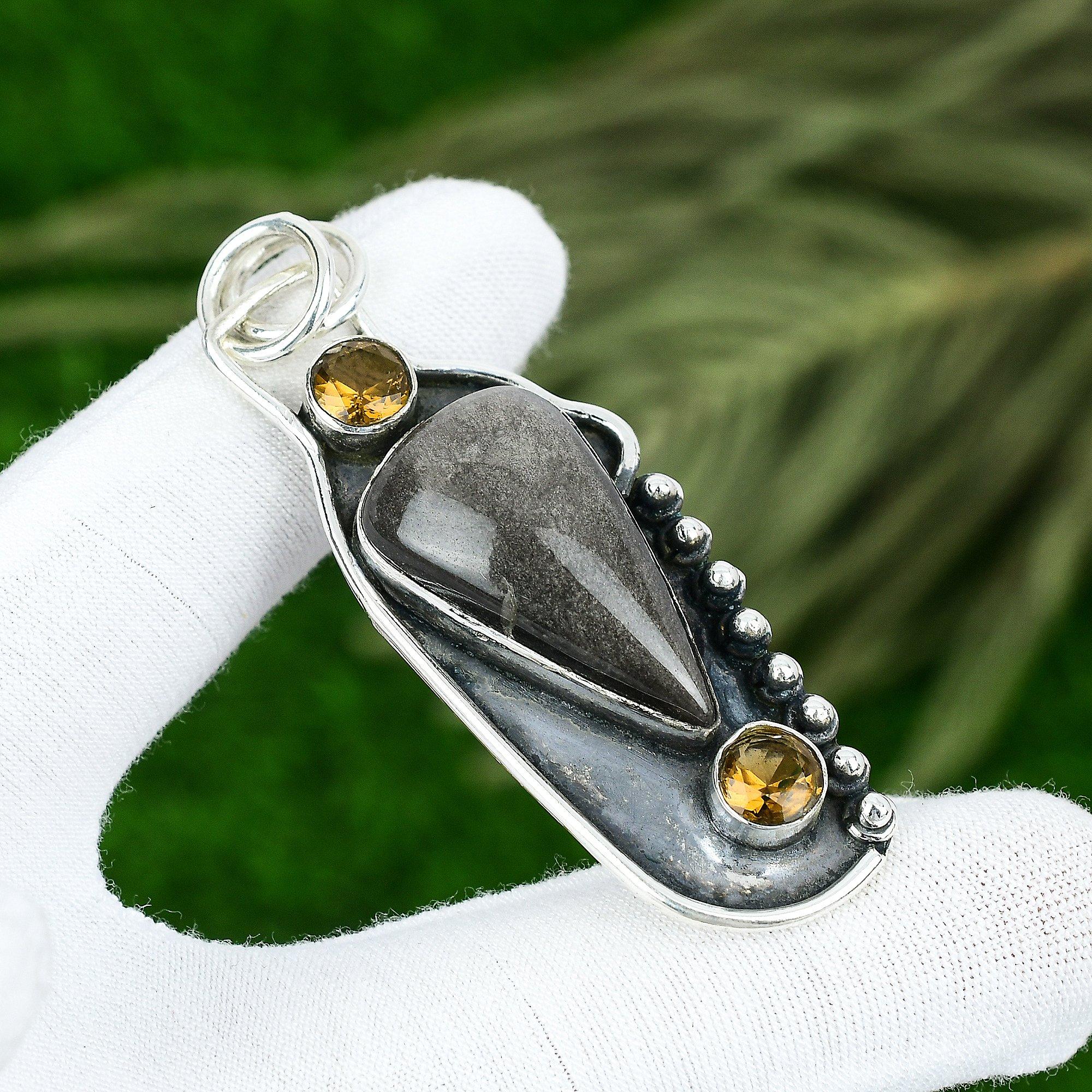 Gift For Women Pendant 925 Silver Natural Silver Sheen Obsidian Gemstone
Gift For Women Pendant 925 Silver Natural Silver Sheen Obsidian Gemstone