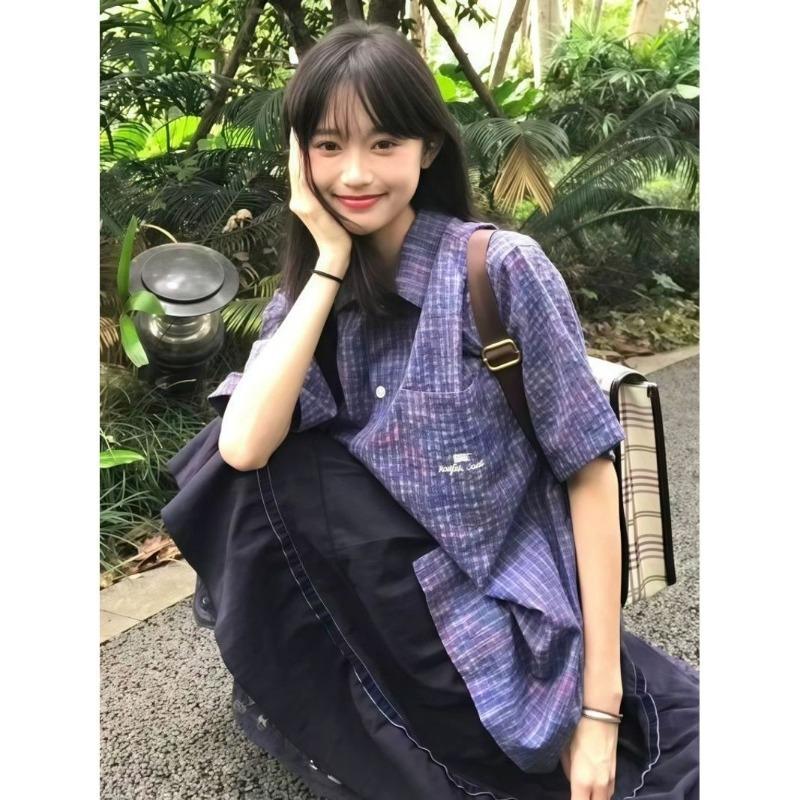 Summer New Women s Plaid Shirts American Retro Pocket Short Sleeved Shirt Loose Casual Versatile Ladies Blouse S
Summer New Women s Plaid Shirts American Retro Pocket Short Sleeved Shirt Loose Casual Versatile Ladies Blouse S