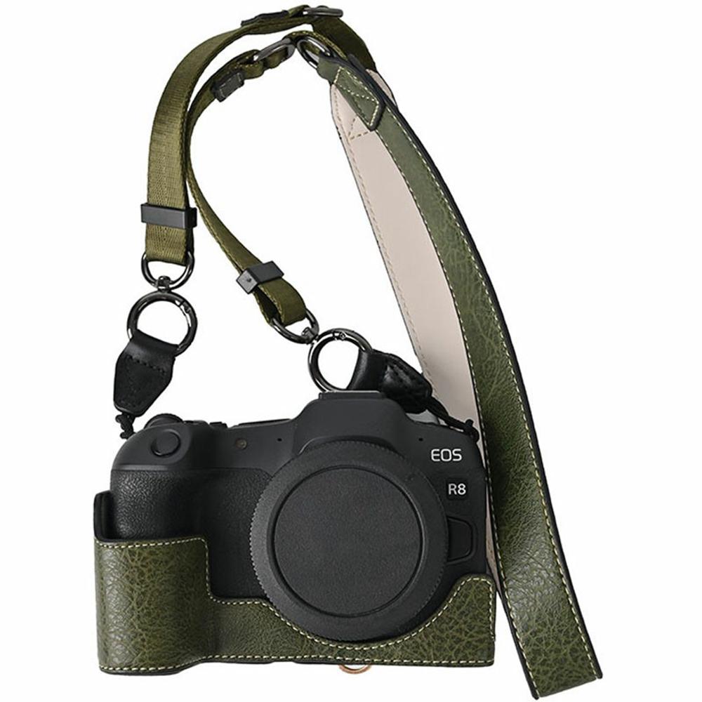 Для камери Canon EOS R8 Напівчохол Текстура лічі Отвір для батареї Покриття зі шкіри PU з ремінцем на плече C
Для камери Canon EOS R8 Напівчохол Текстура лічі Отвір для батареї Покриття зі шкіри PU з ремінцем на плече C