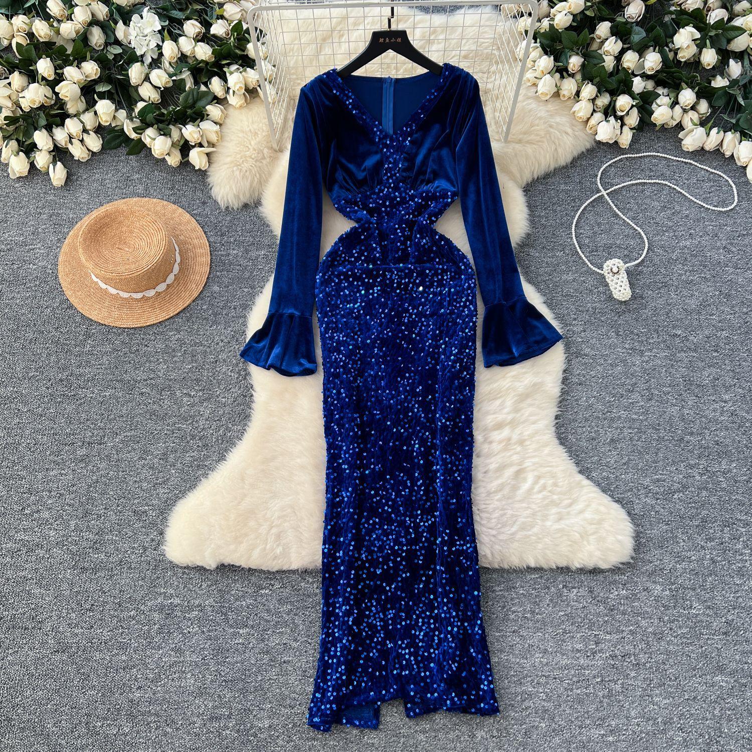Вечерние платья для женщин, элитные, знаменитые, сексуальные, с V-образным вырезом, бархатные, с расклешенными рукавами, с пайетками, блестящие платья L синий
Вечерние платья для женщин, элитные, знаменитые, сексуальные, с V-образным вырезом, бархатные, с расклешенными рукавами, с пайетками, блестящие платья L синий