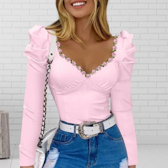 Yousheng женские весенне-летние топы с квадратным воротником, пышная футболка с длинными рукавами, цветочный декор, однотонная облегающая футболка, уличная одежда 
Yousheng женские весенне-летние топы с квадратным воротником, пышная футболка с длинными рукавами, цветочный декор, однотонная облегающая футболка, уличная одежда