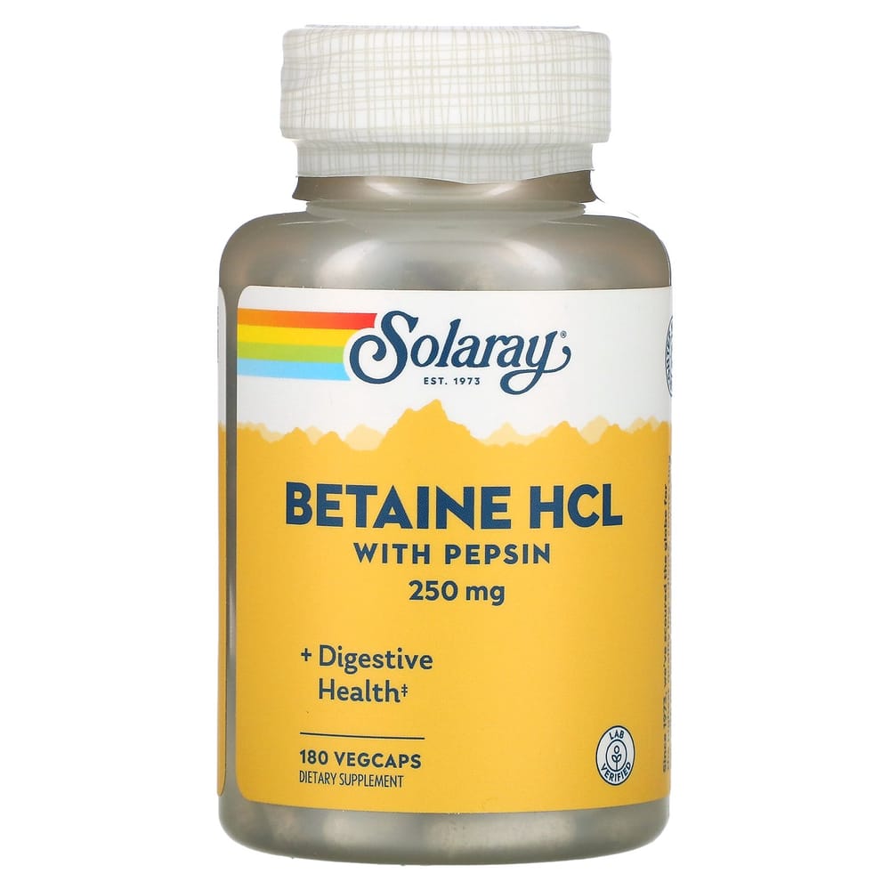 Solaray HCL with Pepsin 230mg Veggie Capsules, 180 Count 180 pcs - 1 ea
Solaray HCL with Pepsin 230mg Veggie Capsules, 180 Count 180 pcs - 1 ea