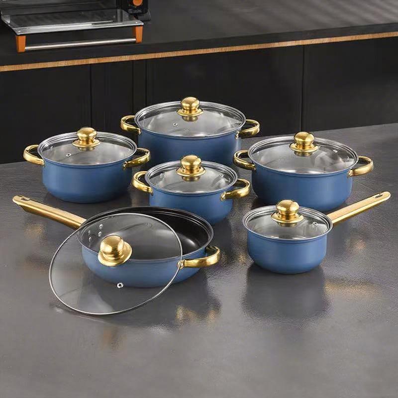 12-Piece Colorful Non-Stick Stainless Steel Cookware Set with Gold-Plated Handles синий
12-Piece Colorful Non-Stick Stainless Steel Cookware Set with Gold-Plated Handles синий