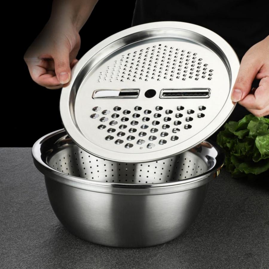 Multi functional vegetable cutter, shredder plate, stainless steel shredder basin, three piece set, kitchen shredder tool
Multi functional vegetable cutter, shredder plate, stainless steel shredder basin, three piece set, kitchen shredder tool