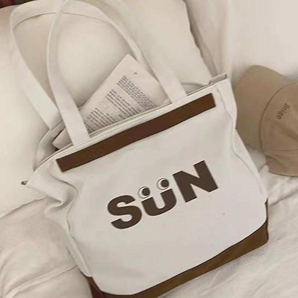 Уличный стиль Простая сумка-тоут через плечо с надписью Однотонная холщовая сумка Уличная одежда белый