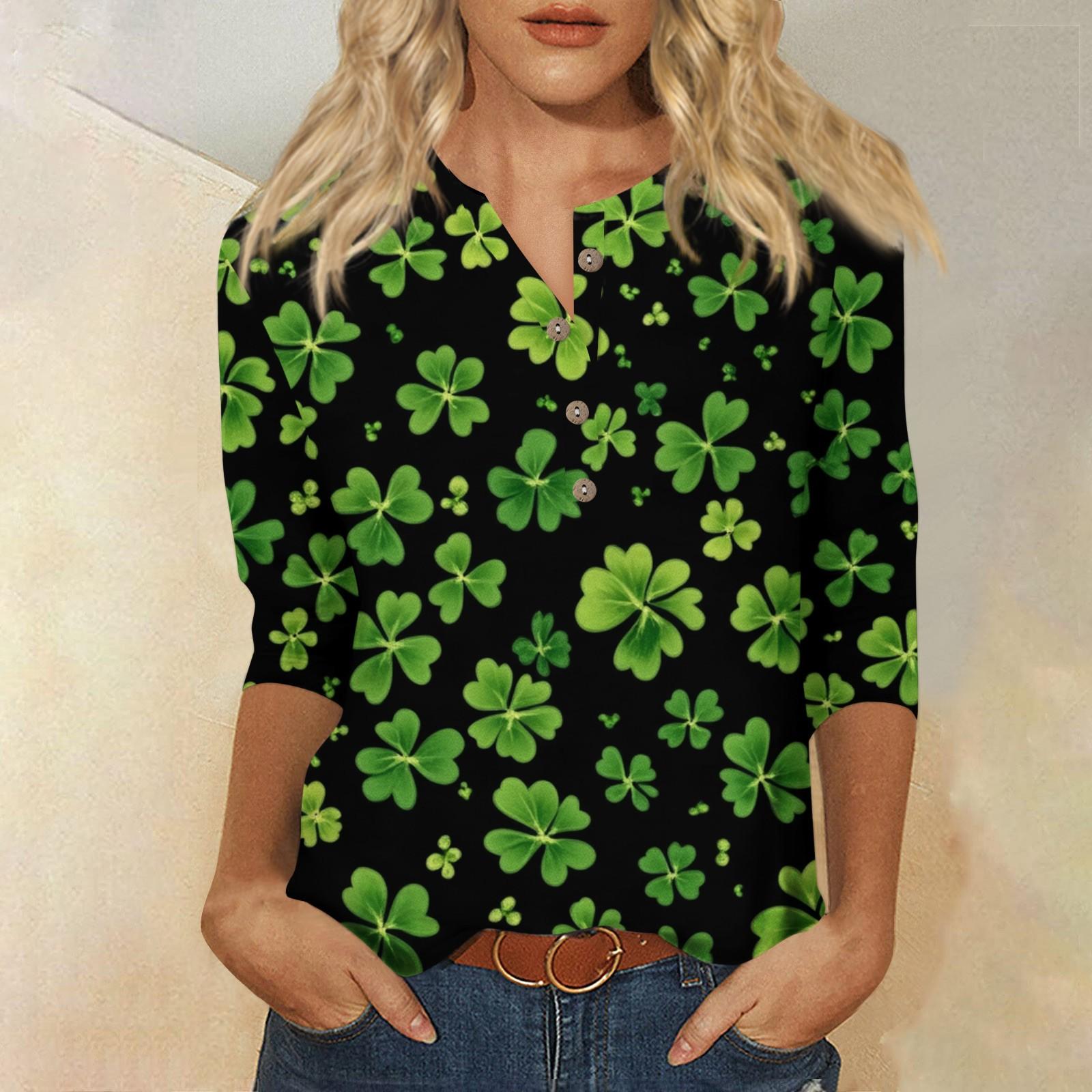 Жіночі стильні повсякденні ґудзики з рукавом 3/4 St. Топ з принтом до Дня Патрика M
Жіночі стильні повсякденні ґудзики з рукавом 3/4 St. Топ з принтом до Дня Патрика M
