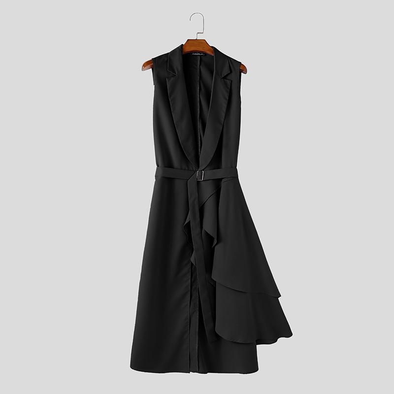 INCERUN Мужские топы с воротником-лацканом, без рукавов, с поясом на талии, с оборками, нерегулярной складкой, длинные 4XL чёрный
INCERUN Мужские топы с воротником-лацканом, без рукавов, с поясом на талии, с оборками, нерегулярной складкой, длинные 4XL чёрный