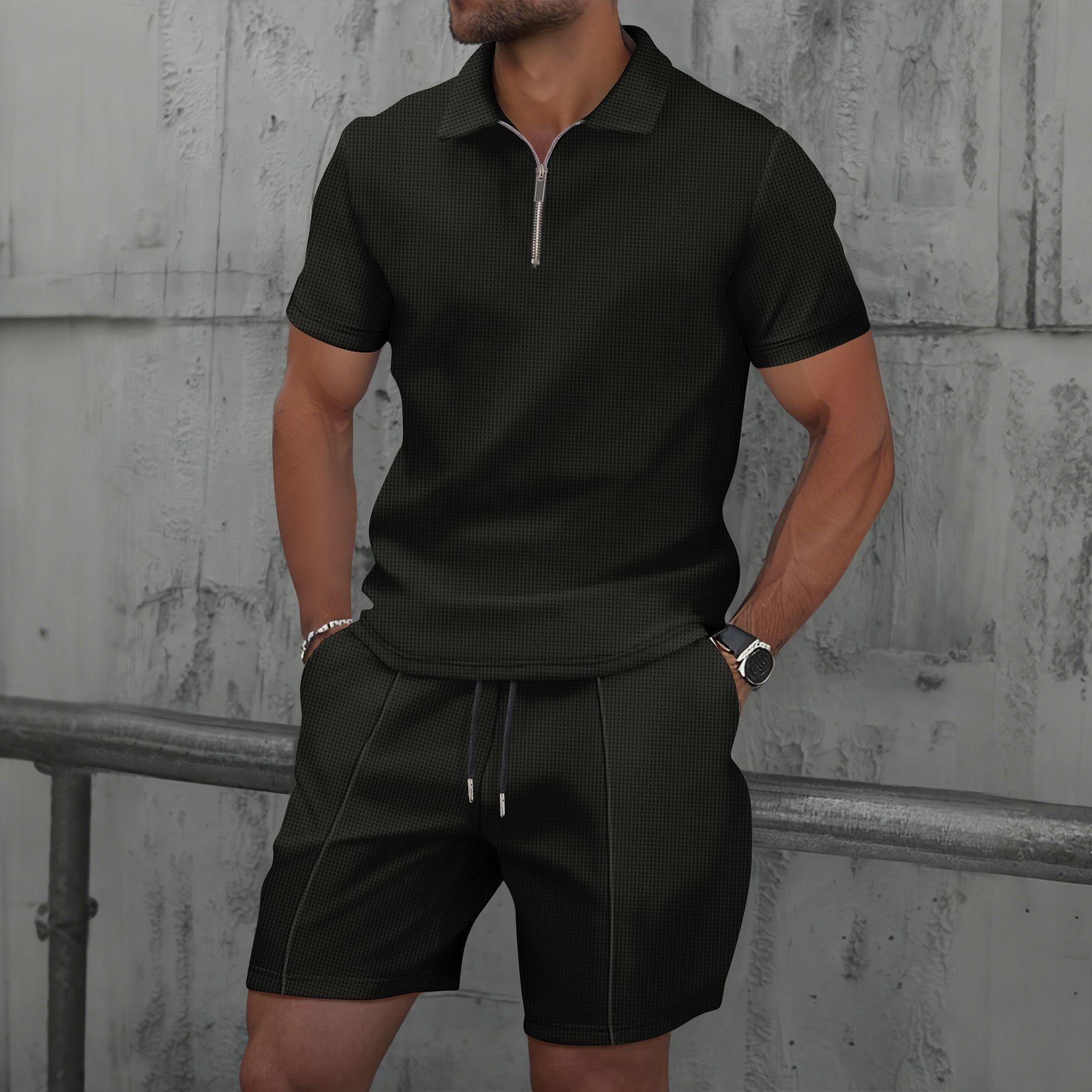 Summer Men s New Zipper Solid Color Lapel Short-sleeved T-shirt Shorts Casual Suit XXXL чорний
Summer Men s New Zipper Solid Color Lapel Short-sleeved T-shirt Shorts Casual Suit XXXL чорний