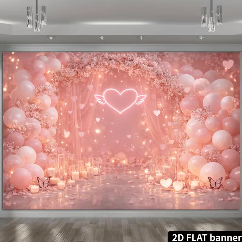 2D Dreamy Pink Love Arch Backdrop with Candles & Balloons for Anniversary & Bridal Shower 47.2x31.5inch/120*80cm
2D Dreamy Pink Love Arch Backdrop with Candles & Balloons for Anniversary & Bridal Shower 47.2x31.5inch/120*80cm