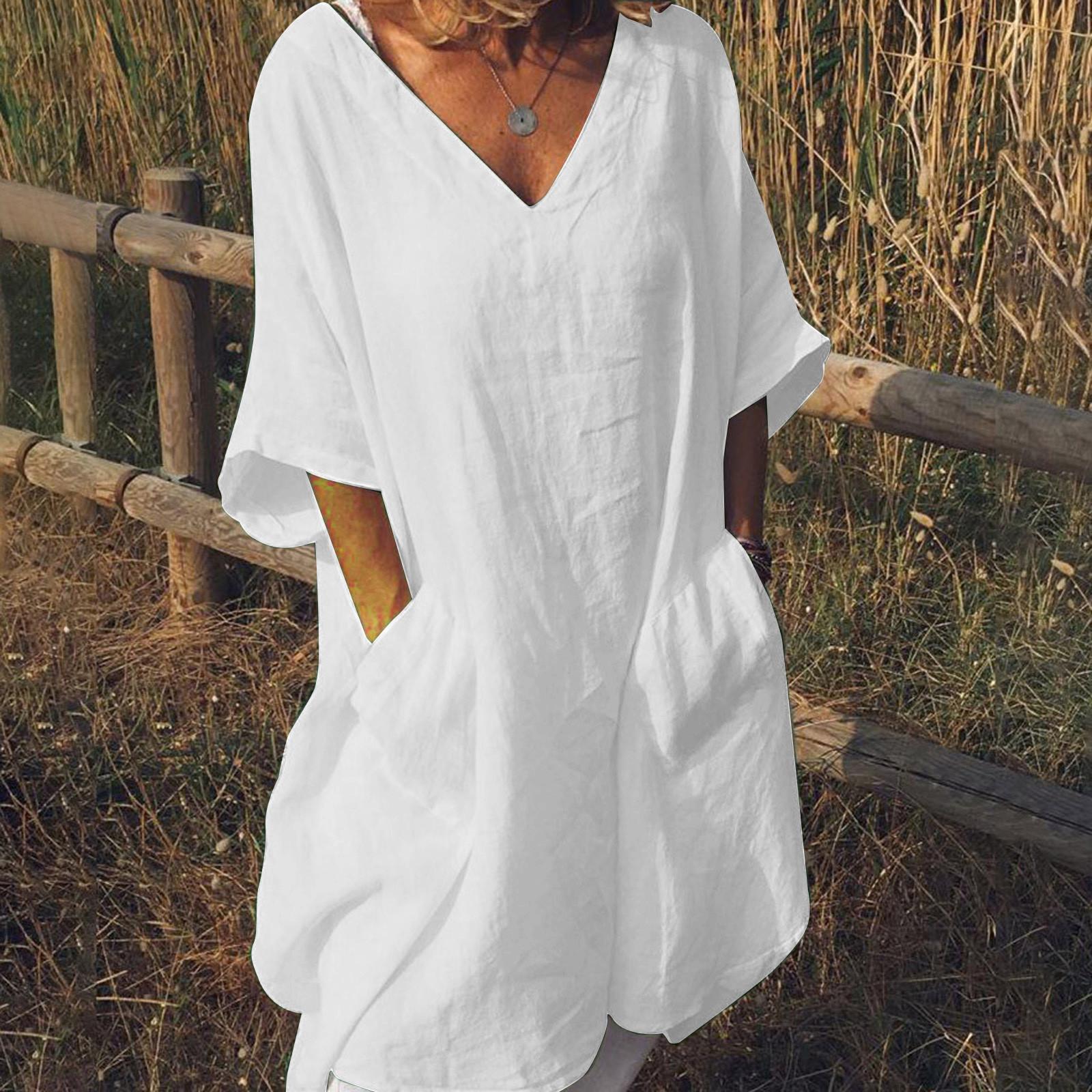 Women s Casual Color Mid-sleeve V-neck Pocket Cotton And Linen Dress XL білий
Women s Casual Color Mid-sleeve V-neck Pocket Cotton And Linen Dress XL білий