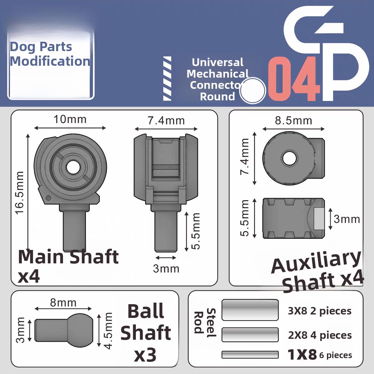 Dog Assembly GP04 Series round Joint Connecting Part 3mm Axis Ball Joint Universal Modification Model Kit Component
Dog Assembly GP04 Series round Joint Connecting Part 3mm Axis Ball Joint Universal Modification Model Kit Component