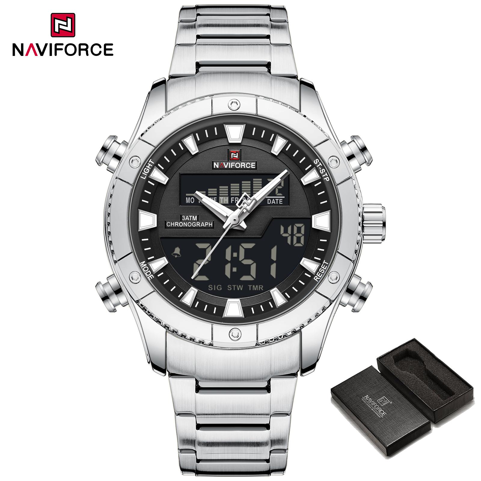 Naviforce Чоловічий годинник з подвійним часом, РК-цифровий дисплей, кварцовий, люмінесцентні стрілки, календар, водонепроникний, багатофункціональний, чоловічий годинник, подарунок NF9259 срібний/чорний
Naviforce Чоловічий годинник з подвійним часом, РК-цифровий дисплей, кварцовий, люмінесцентні стрілки, календар, водонепроникний, багатофункціональний, чоловічий годинник, подарунок NF9259 срібний/чорний