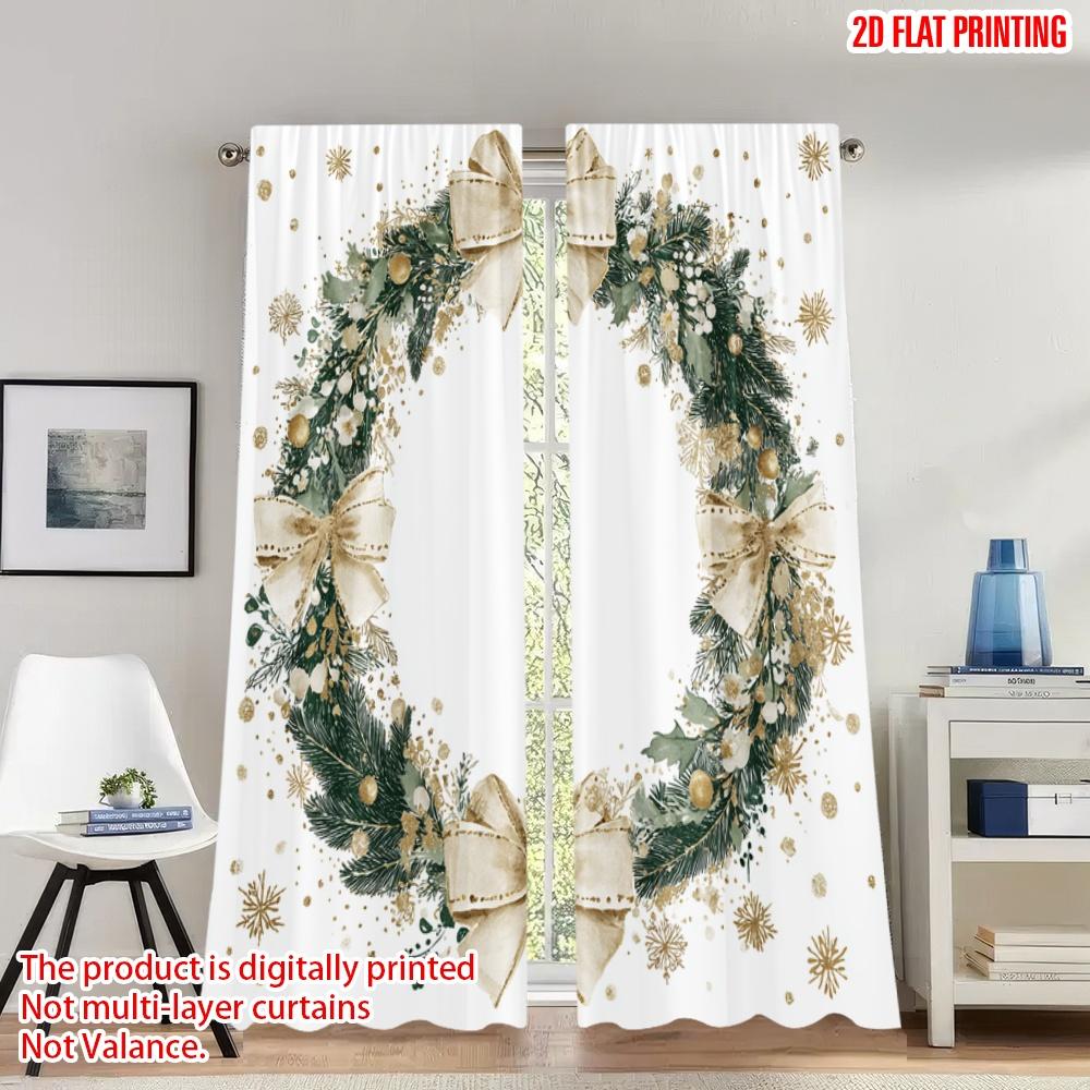 Flat Printing Christmas Party Curtains Wreath Greenery Golden Bows Digital Printed Polyester Drapes Festive Curtain Set Of 2 Made Washable W100*H70(CM)-Hooks&2PCS
Flat Printing Christmas Party Curtains Wreath Greenery Golden Bows Digital Printed Polyester Drapes Festive Curtain Set Of 2 Made Washable W100*H70(CM)-Hooks&2PCS