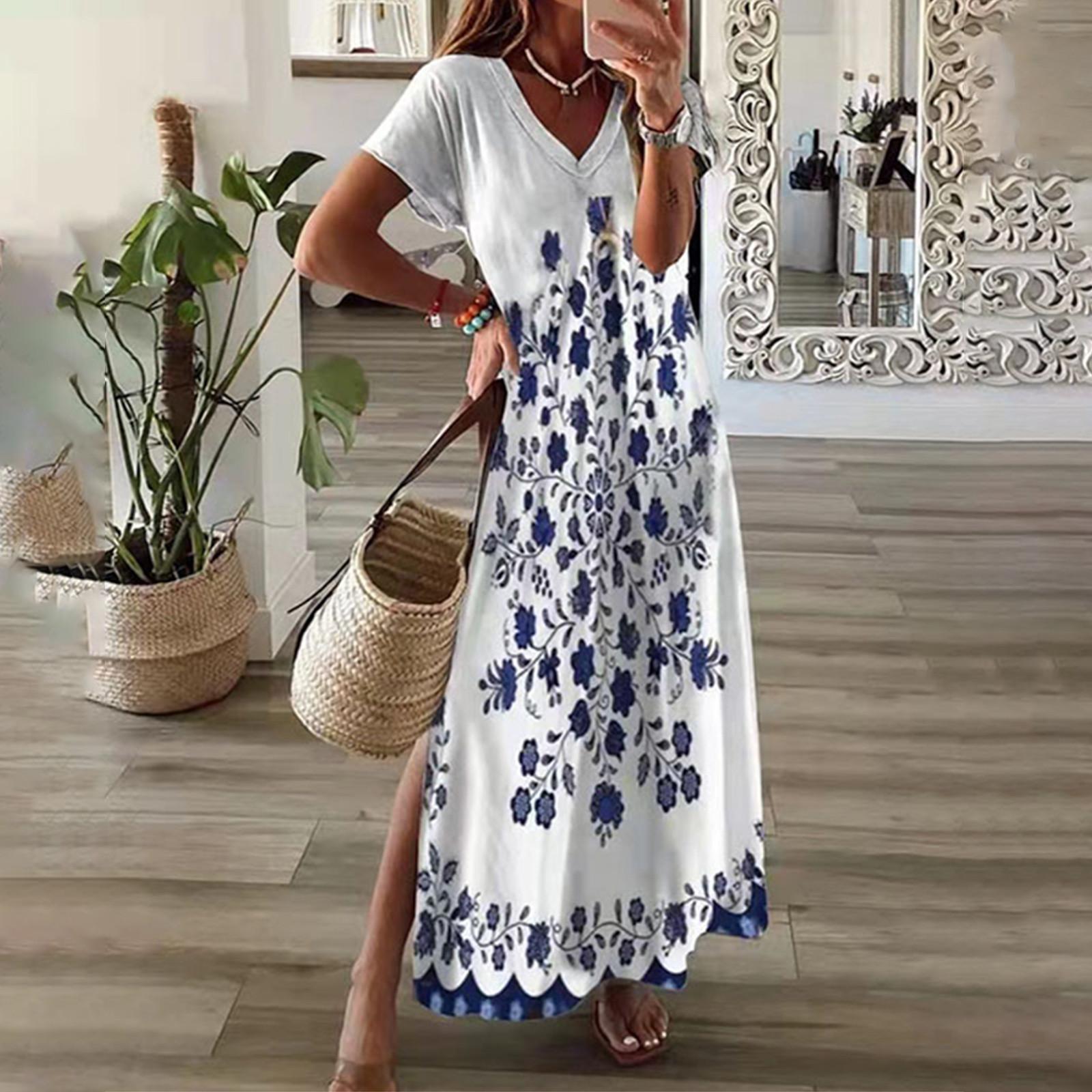 Fashion Women V Neck Printed Short Sleeve Dress Loose Casual Side Slit Dress XL білий
Fashion Women V Neck Printed Short Sleeve Dress Loose Casual Side Slit Dress XL білий