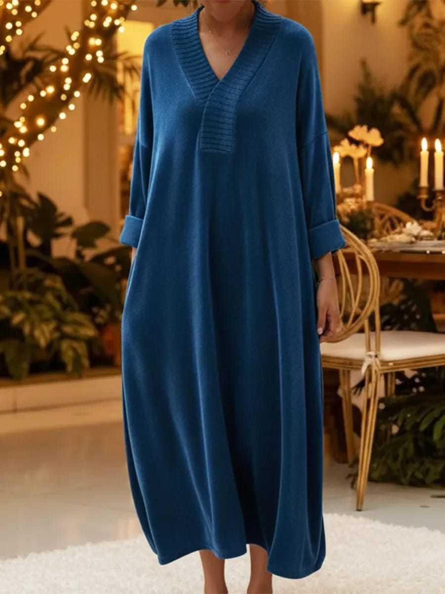European Style Women s V-Neck Casual Knit Dress - Autumn/Winter Long Sleeve Solid Color Home Wear L темно-синього кольору
European Style Women s V-Neck Casual Knit Dress - Autumn/Winter Long Sleeve Solid Color Home Wear L темно-синього кольору