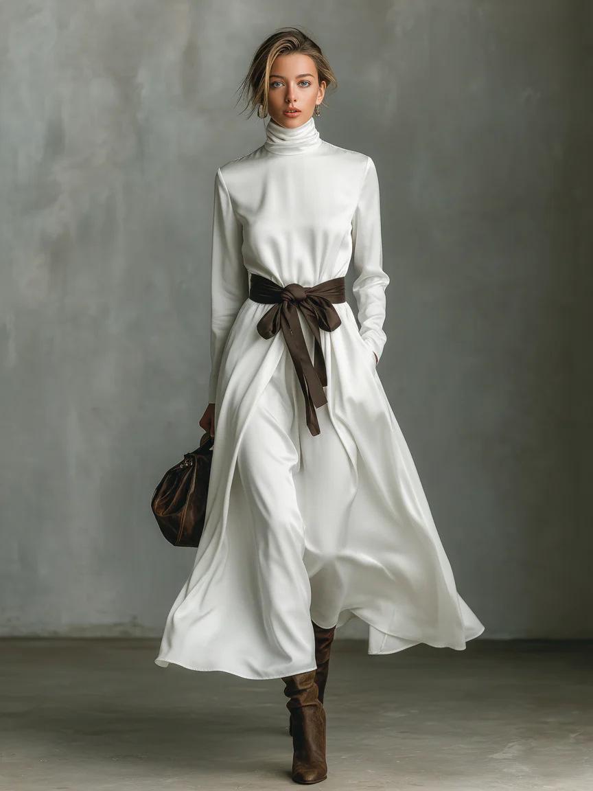 2025 Women s High Neck Long Sleeve Midi Dress with Color Block Belt L білий
2025 Women s High Neck Long Sleeve Midi Dress with Color Block Belt L білий