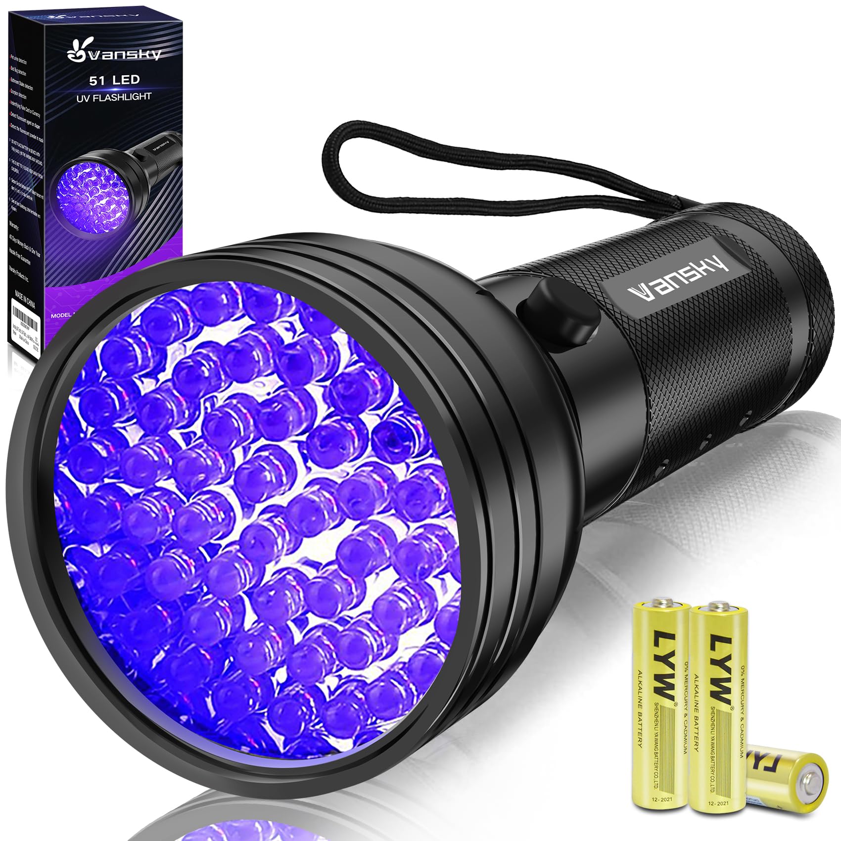 Vansky Blacklight UV 51 LED Blacklight Pet Urine Detector for Dry Bed Bugs Flashlight, Dog/Cat Urine, Stains, (Batteries Included)
Vansky Blacklight UV 51 LED Blacklight Pet Urine Detector for Dry Bed Bugs Flashlight, Dog/Cat Urine, Stains, (Batteries Included)