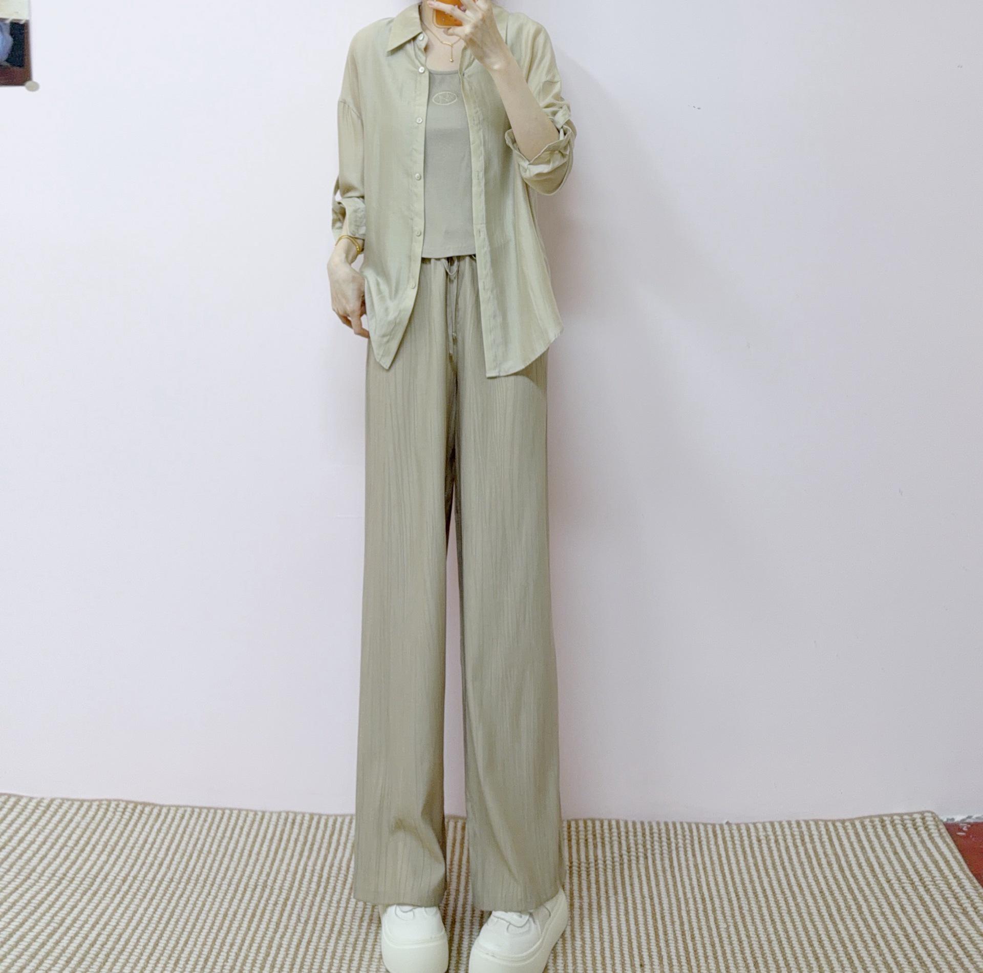 2026 Summer Casual Solid Color Three-Piece Set: Shirt Top, Camisole, and Wide Leg Pants M (45-55 kg) хаки
2026 Summer Casual Solid Color Three-Piece Set: Shirt Top, Camisole, and Wide Leg Pants M (45-55 kg) хаки