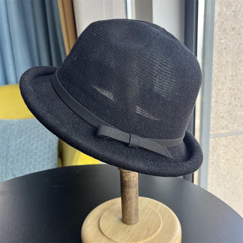 Дышащая хлопково-льняная шляпа от солнца женская ретро шляпа-котелок универсальная шляпа-панама шляпа-ведро солнцезащитная шляпа Adult (55-58cm) чёрный