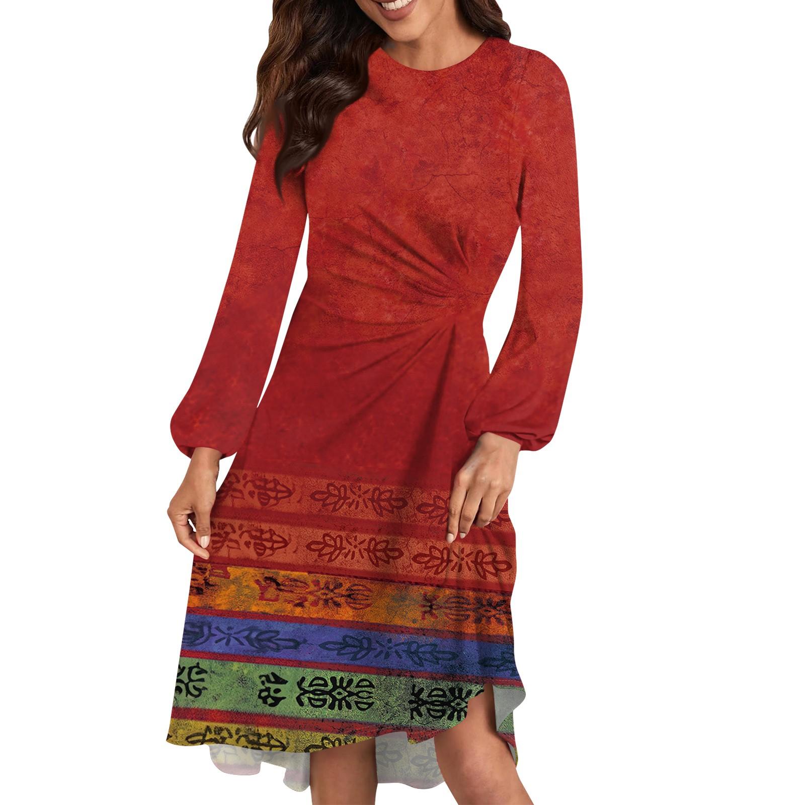 Женское повседневное платье с круглым вырезом и длинными рукавами, свободное плиссированное платье на талии XL красный
Женское повседневное платье с круглым вырезом и длинными рукавами, свободное плиссированное платье на талии XL красный