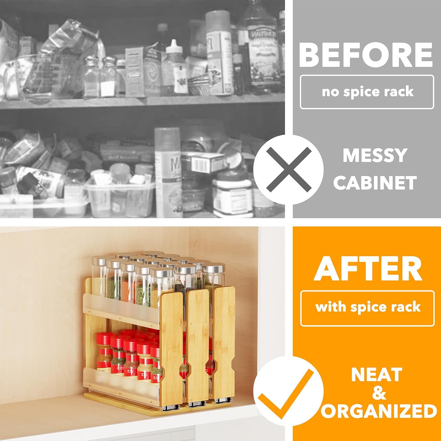 Bamboo Pull-Out Spice Rack, 7.6 Wide, 3-Drawer Slide-Out Kitchen Organizer, Natural United States
Bamboo Pull-Out Spice Rack, 7.6 Wide, 3-Drawer Slide-Out Kitchen Organizer, Natural United States