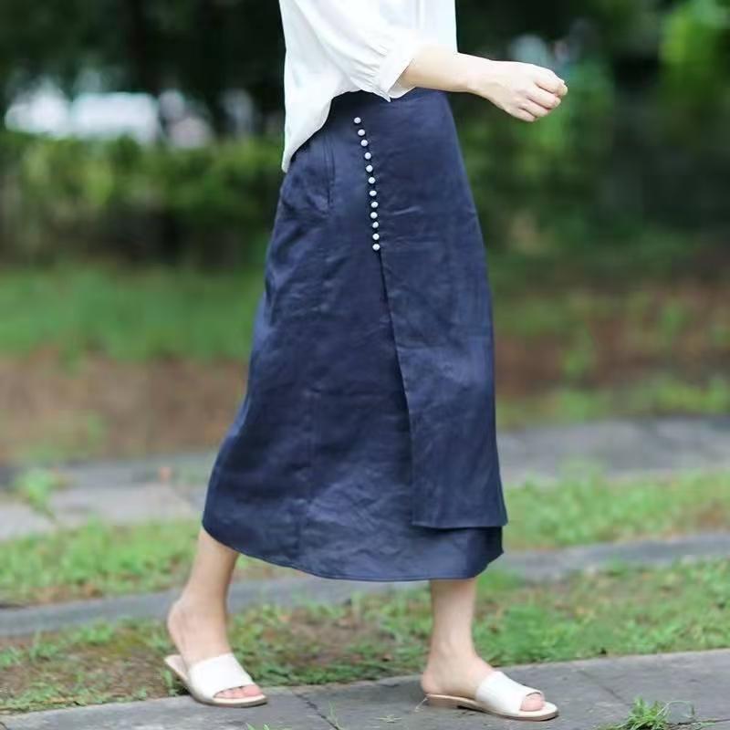 Literary Cotton Linen Split Skirt Women Single Breasted Midi A-Line Skirts Vintage Asymmetric Skirts Slimming S темно-синього кольору
Literary Cotton Linen Split Skirt Women Single Breasted Midi A-Line Skirts Vintage Asymmetric Skirts Slimming S темно-синього кольору