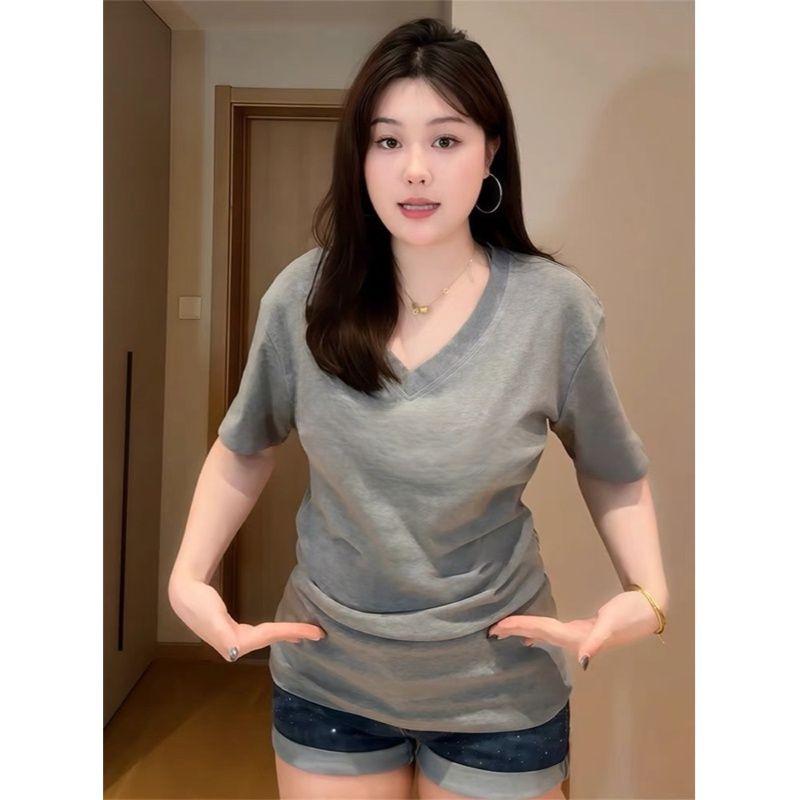 Gray V-neck Tight Waist Shoulder Short Sleeve T-Shirt Women s Summer Plus Size Ladies Slim Looking Belly Covering Inner Wear Base Inner Wear Blouse Gray Top 4XL
Gray V-neck Tight Waist Shoulder Short Sleeve T-Shirt Women s Summer Plus Size Ladies Slim Looking Belly Covering Inner Wear Base Inner Wear Blouse Gray Top 4XL