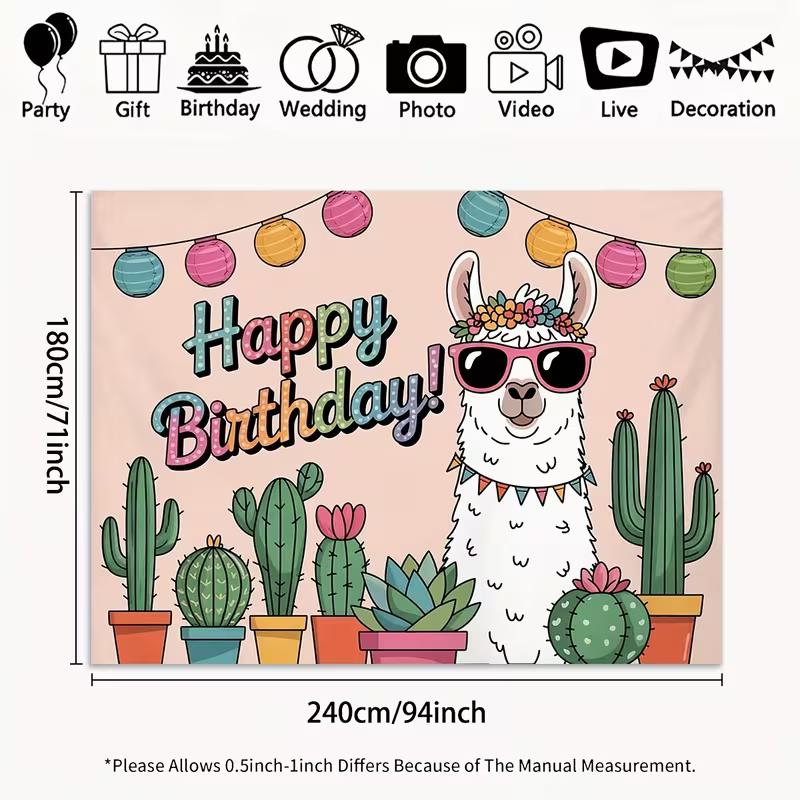 2D Cartoon Alpaca Happy Birthday Backdrop with Sunglasses & Cacti 47.2x31.5inch/120*80cm
2D Cartoon Alpaca Happy Birthday Backdrop with Sunglasses & Cacti 47.2x31.5inch/120*80cm