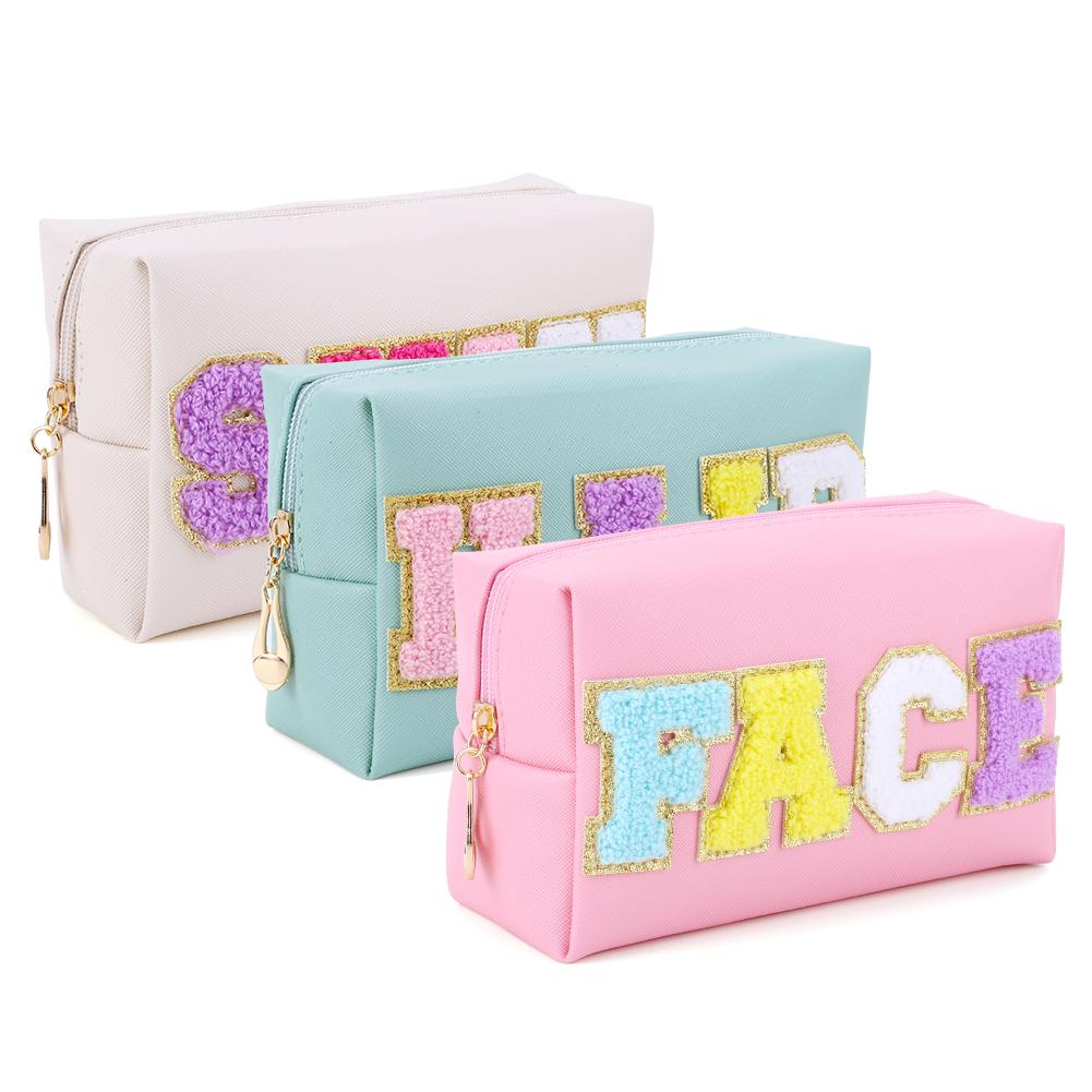3PCS Waterproof Toiletry Bag with Patches Chenille Letter Face Hair Skin Bag Zipper Closure PU Leather for Travel Accessories
3PCS Waterproof Toiletry Bag with Patches Chenille Letter Face Hair Skin Bag Zipper Closure PU Leather for Travel Accessories