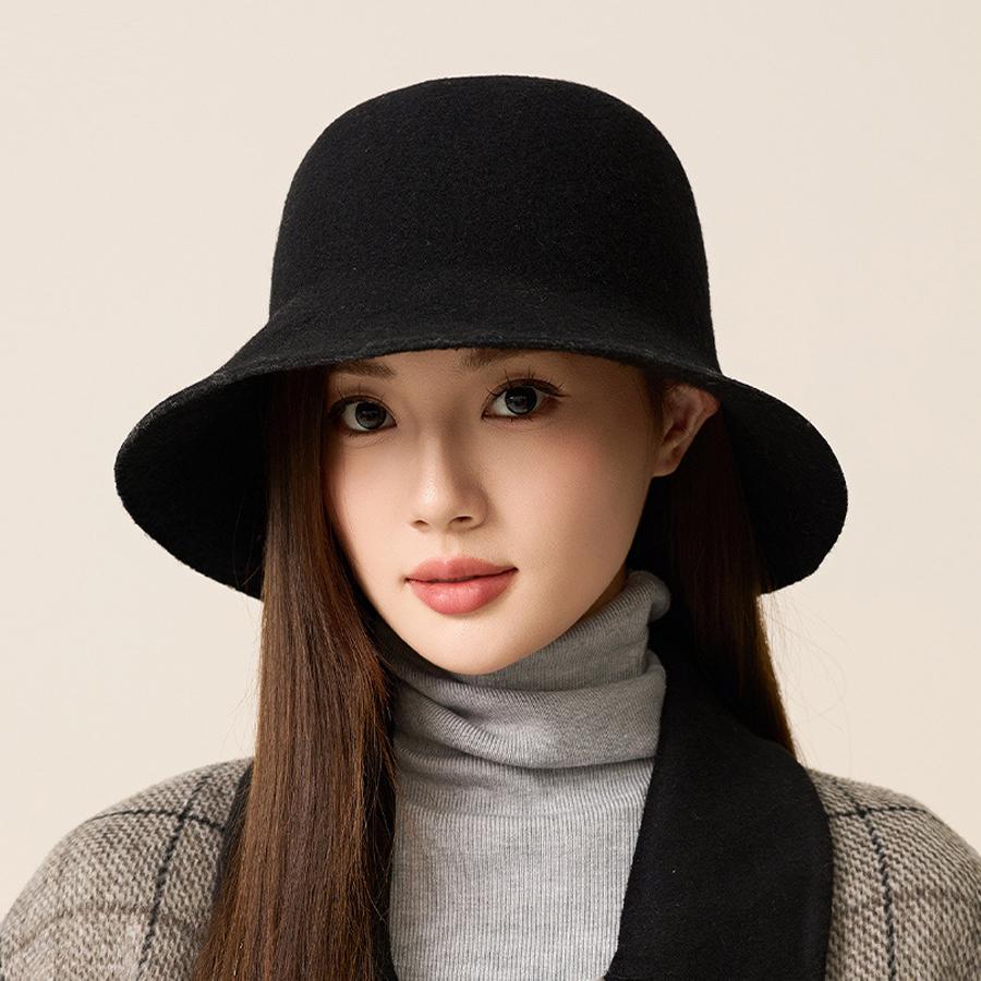 Женская шерстяная шляпа рыбака, однотонная шляпа-ведро, теплая шляпа для отдыха на природе чёрный