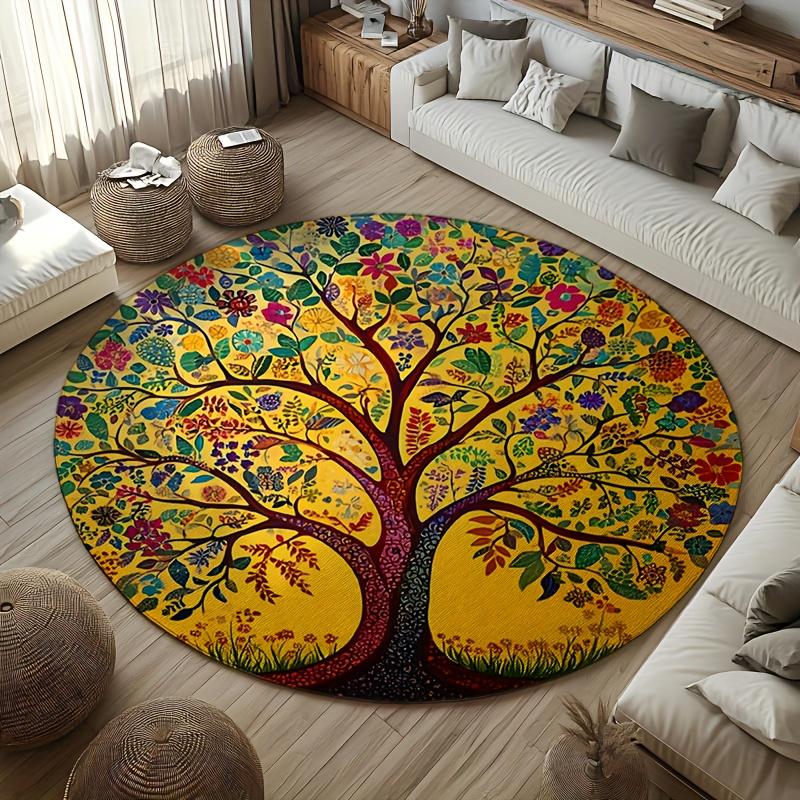 Flannel Printed Round Rug Tree Of Life Design Colorful Floral Pattern Yoga Meditation Theme Soft Floor Mat For Living Room 60cm
Flannel Printed Round Rug Tree Of Life Design Colorful Floral Pattern Yoga Meditation Theme Soft Floor Mat For Living Room 60cm