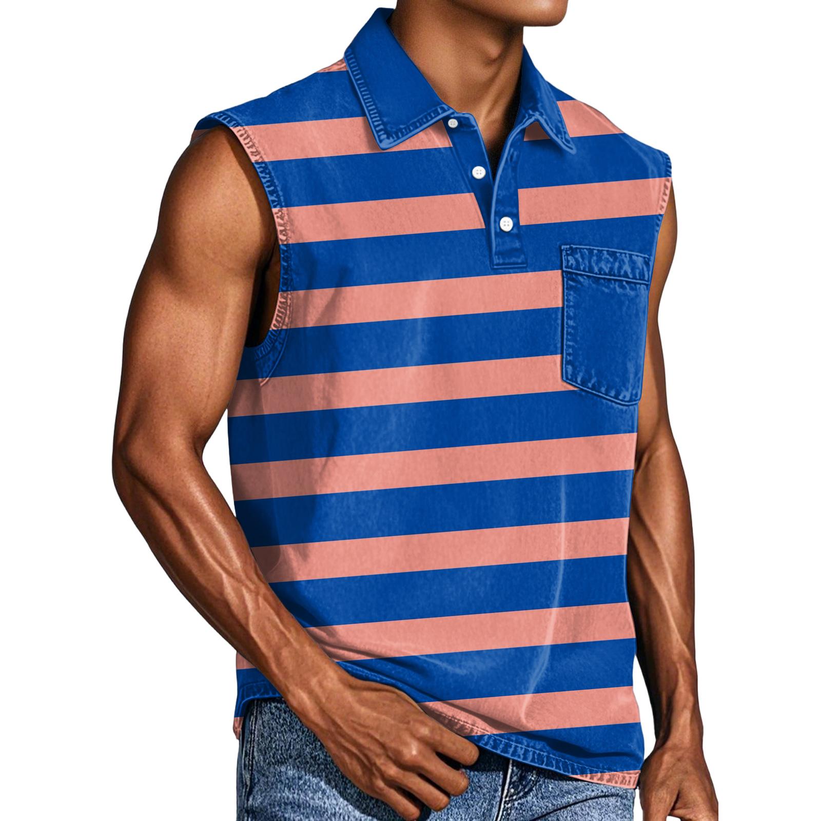 Mens Sleeveless Polo Shirt Horizontal Stripe Print Button Down Collar Pocket Cotton Casual Top XXL синий
Mens Sleeveless Polo Shirt Horizontal Stripe Print Button Down Collar Pocket Cotton Casual Top XXL синий