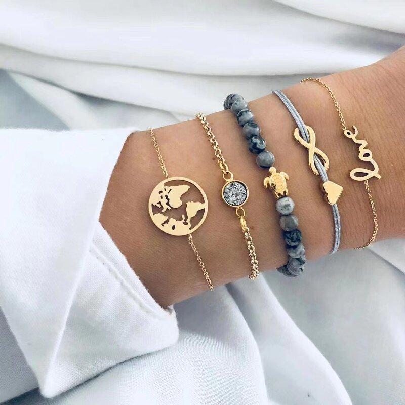 5Pcs Boho Woven Stackable Friendship Bracelets, Adjustable Design with Turtle Heart Compass Charms, Cute Gift for Girls
5Pcs Boho Woven Stackable Friendship Bracelets, Adjustable Design with Turtle Heart Compass Charms, Cute Gift for Girls