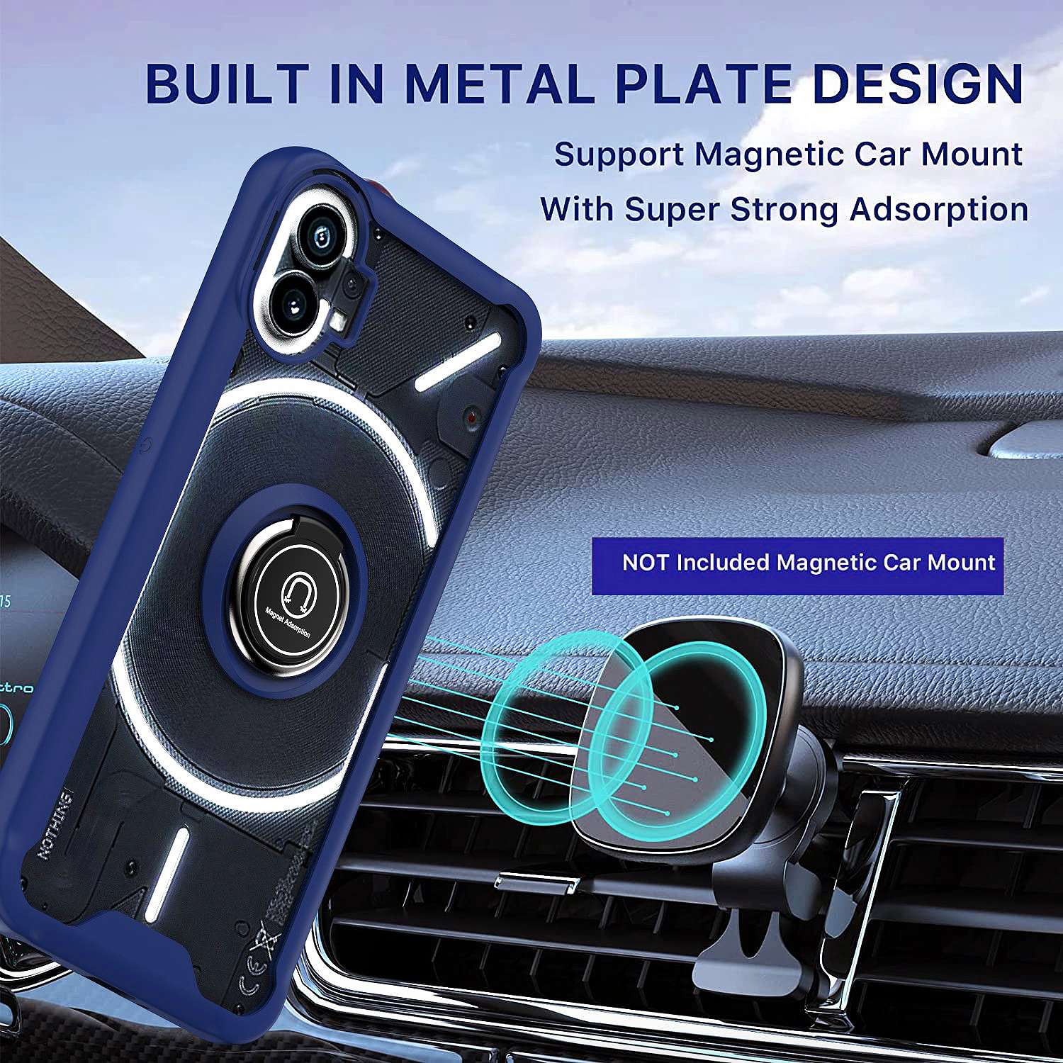 For Nothing phone (1) 5G TPU+Acrylic Phone Case Ring Holder Kickstand Design Built-in Magnetic Holder Metal Sheet Shell Sapphire
For Nothing phone (1) 5G TPU+Acrylic Phone Case Ring Holder Kickstand Design Built-in Magnetic Holder Metal Sheet Shell Sapphire
