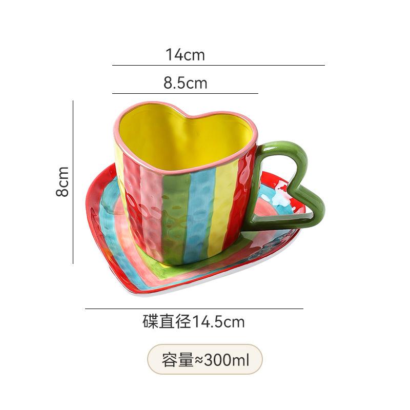 Hand-Painted Rainbow Striped Coffee Cup and Saucer Ceramic Heart-Shaped Mug for Afternoon Tea Flower Tea Home Breakfast Milk Mug 300ml
Hand-Painted Rainbow Striped Coffee Cup and Saucer Ceramic Heart-Shaped Mug for Afternoon Tea Flower Tea Home Breakfast Milk Mug 300ml