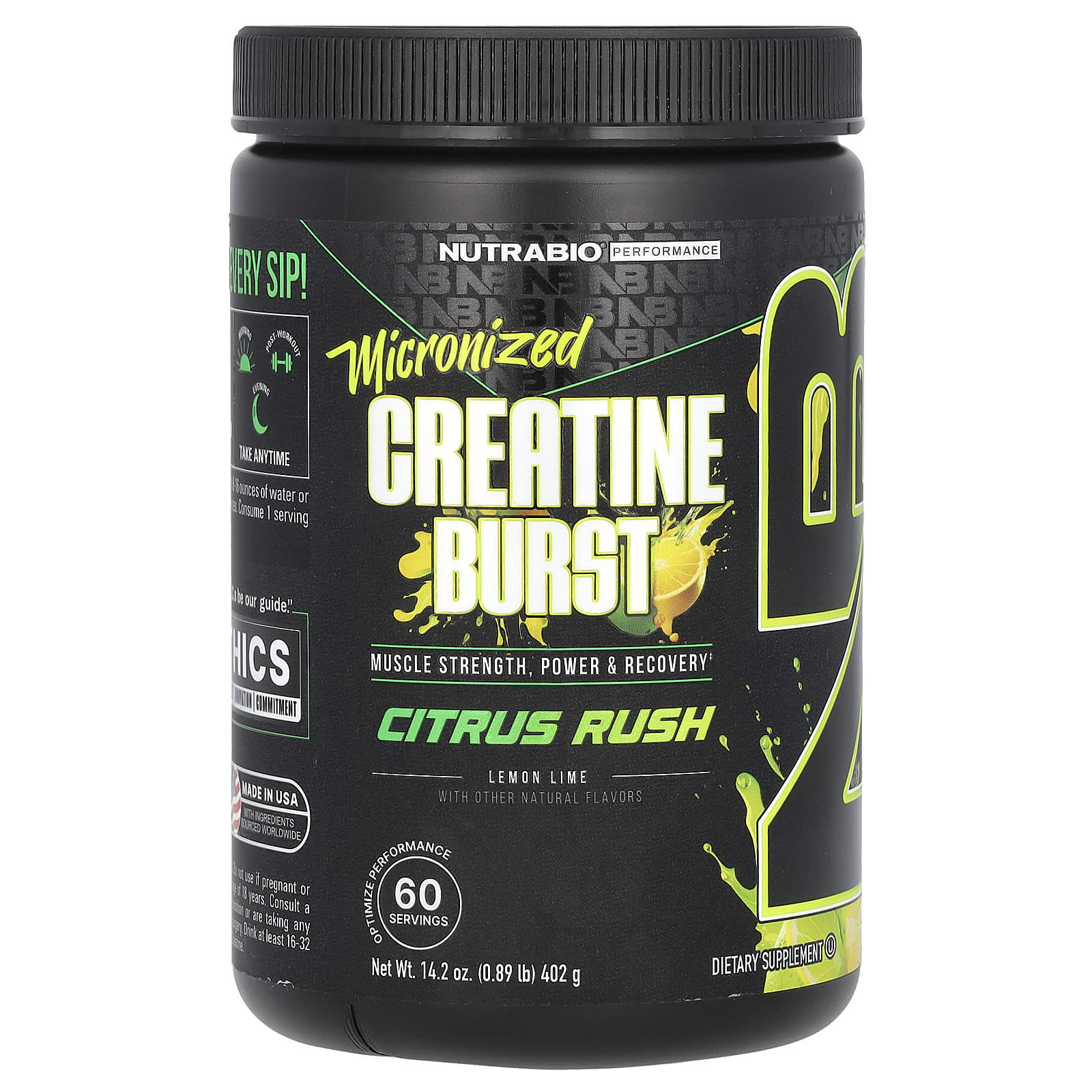 NutraBio, Micronized Creatine Burst, Citrus Rush Lemon Lime Flavor, 0.89 lb (402 g)
NutraBio, Micronized Creatine Burst, Citrus Rush Lemon Lime Flavor, 0.89 lb (402 g)