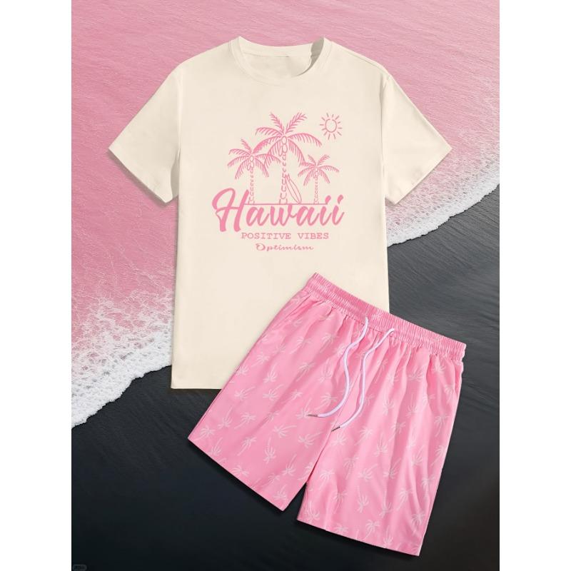 Letter printed round neck casual T-shirt + same color irregular printed waist drawstring beach shorts XL
Letter printed round neck casual T-shirt + same color irregular printed waist drawstring beach shorts XL