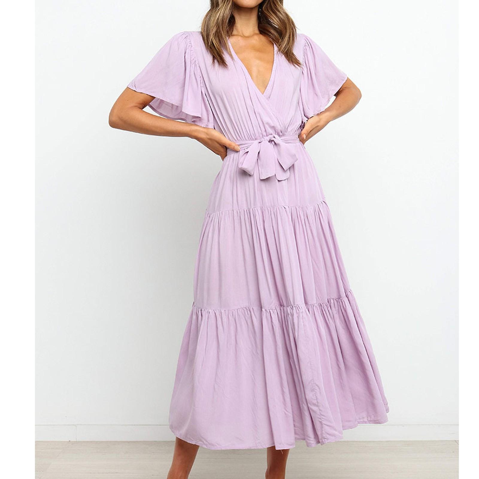 Women s Casual Loose Color V-Neck Short Sleeved Waist Dress Short Sleeved Waist Dress L світло-фіолетового кольору
Women s Casual Loose Color V-Neck Short Sleeved Waist Dress Short Sleeved Waist Dress L світло-фіолетового кольору