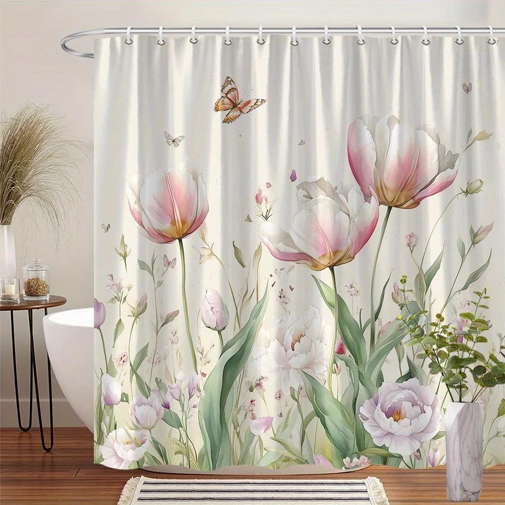 Tulips & Butterfly Shower Curtain - Digital Watercolor Design,Pink & White Flowers On Beige,Machine Washable, Elegant Bath Decor W60H190(CM)-1 Pcs
Tulips & Butterfly Shower Curtain - Digital Watercolor Design,Pink & White Flowers On Beige,Machine Washable, Elegant Bath Decor W60H190(CM)-1 Pcs