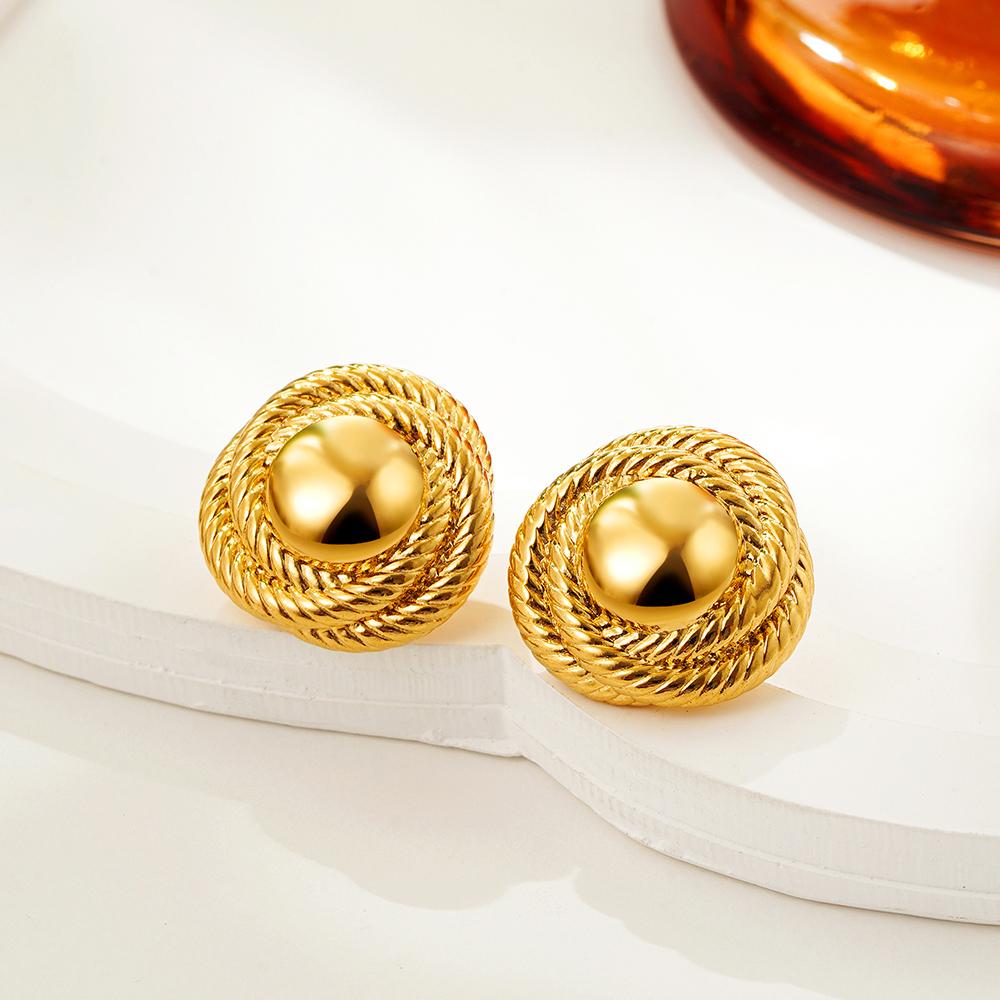Vintage Stainless Steel Metal Weave Twine Round Studs Gold Plated Polished Texture Circle Earrings for Women Creative Zircon
Vintage Stainless Steel Metal Weave Twine Round Studs Gold Plated Polished Texture Circle Earrings for Women Creative Zircon