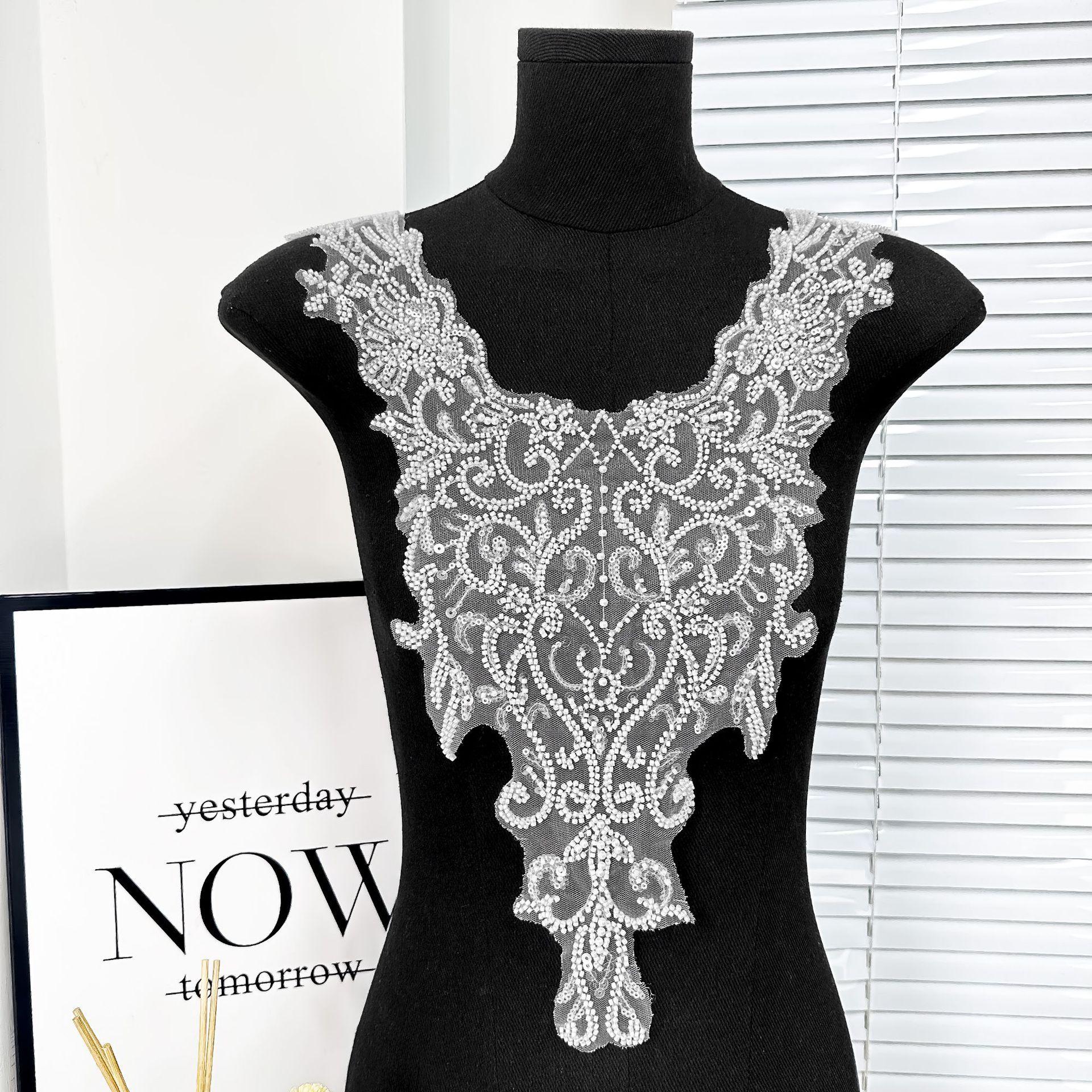 Белая Пайеточная Вышивка Декоративное Кружево для Передней Части Шеи Цветок Сделай Сам Пара Вырез Свадебного Платья