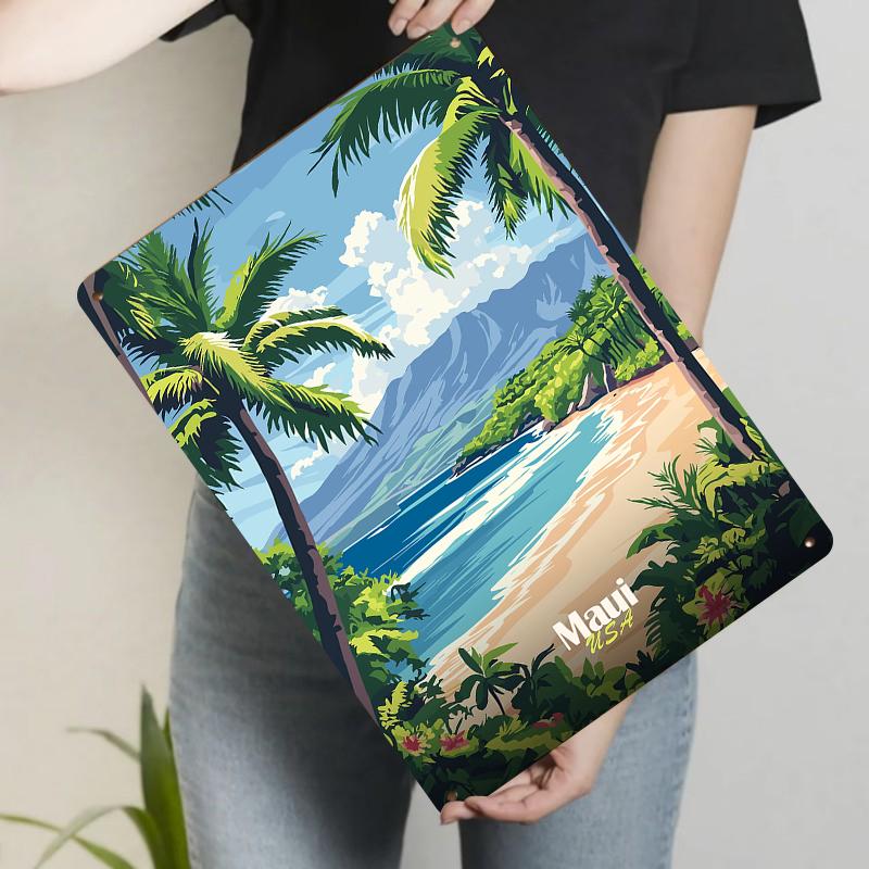 Tropical Metal Wall Art Maui Beach Coconut Tree Mountain Scenery Home Decorative Painting 20x30cm(7.8x11.8inch)
Tropical Metal Wall Art Maui Beach Coconut Tree Mountain Scenery Home Decorative Painting 20x30cm(7.8x11.8inch)