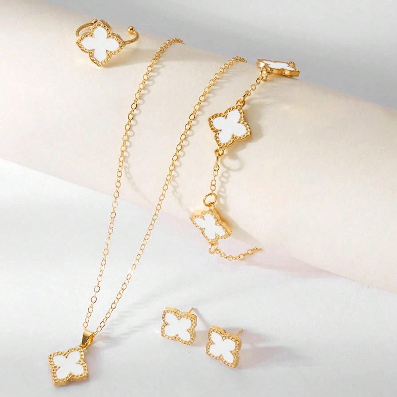 Four-leaf Clover Jewelry Set for Women Simple and Stylish Lucky Clover Necklace Bracelet Earrings and Ring
Four-leaf Clover Jewelry Set for Women Simple and Stylish Lucky Clover Necklace Bracelet Earrings and Ring