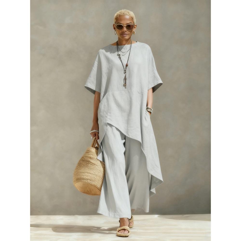 Large-size Solid-color Casual Top and Bottom Set with Irregularly Loose Fit 5XL
Large-size Solid-color Casual Top and Bottom Set with Irregularly Loose Fit 5XL