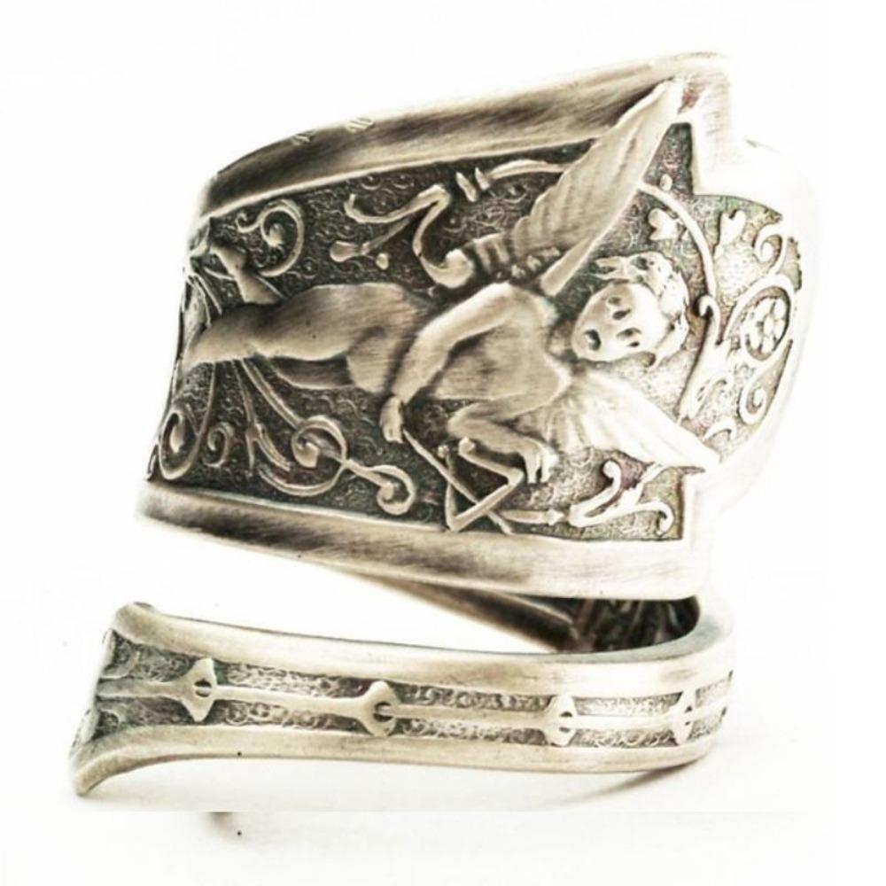 Vintage Silver Spoon Ring with Angel Cupid Music Note Design Retro Bohemian Style Jewelry for Women adjustable
Vintage Silver Spoon Ring with Angel Cupid Music Note Design Retro Bohemian Style Jewelry for Women adjustable