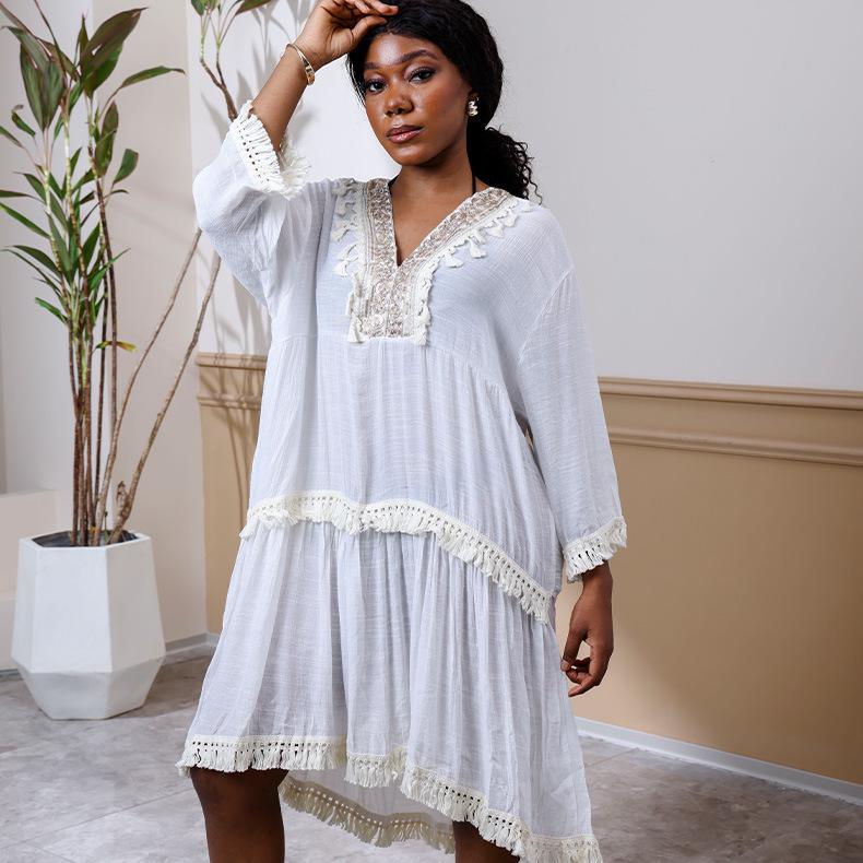 Women s French Lace V-Neck Bamboo Cotton Beach Dress with Sunscreen Protection One Size белый
Women s French Lace V-Neck Bamboo Cotton Beach Dress with Sunscreen Protection One Size белый