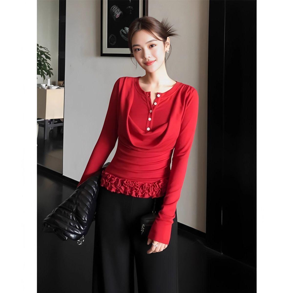 Korean Retro Fake Two-Piece Long-Sleeve T-Shirt, Flattering Swing Neck Button-Up for Women - Spring/Autumn Slim Fit L червоний
Korean Retro Fake Two-Piece Long-Sleeve T-Shirt, Flattering Swing Neck Button-Up for Women - Spring/Autumn Slim Fit L червоний