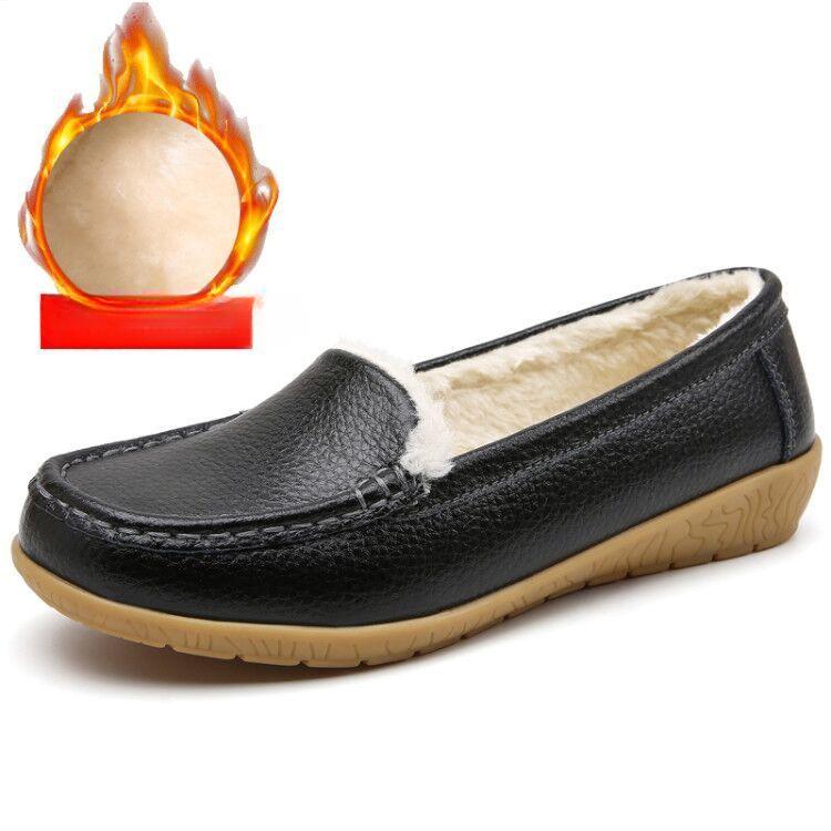 Кожаные нескользящие туфли для мам с мягкой подошвой, хлопковые туфли, туфли One step с плоской подошвой для осени и зимы больших размеров, женские туфли в горошек большого размера, бархатные 35 чёрный